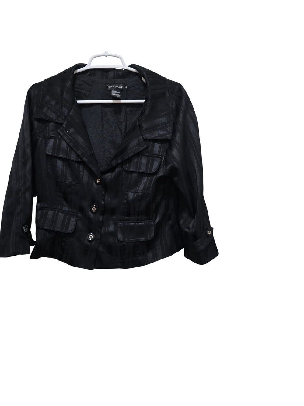 Rampage Black Satin Stripe Cropped Blazer Jacket Large